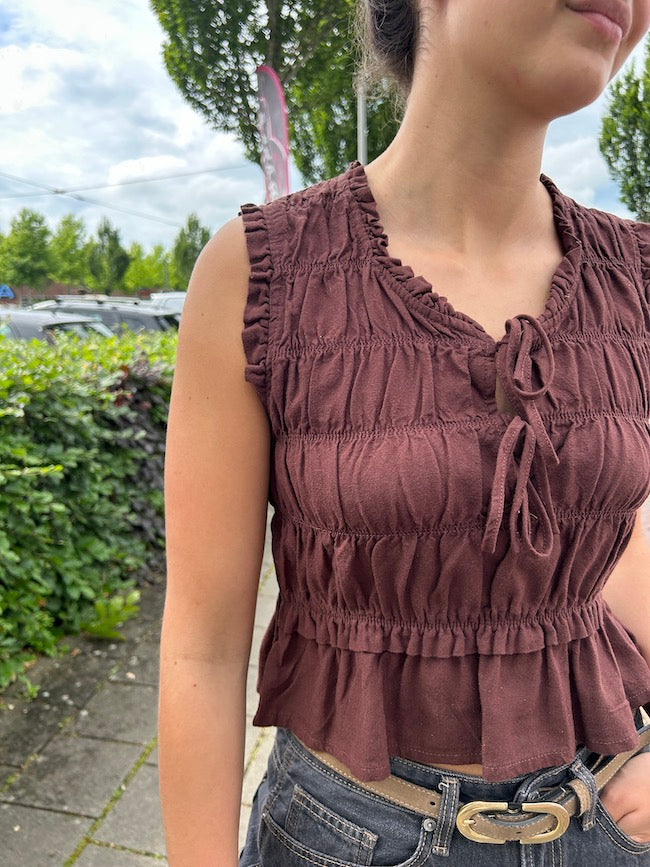 Linen look top bruin