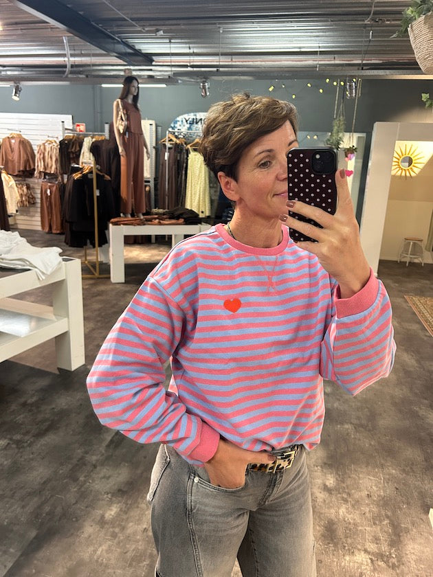 Streep sweater blauw/roze