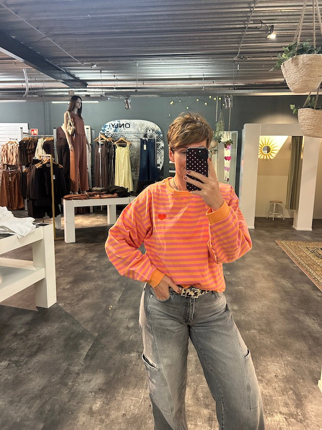 Streep sweater roze/oranje