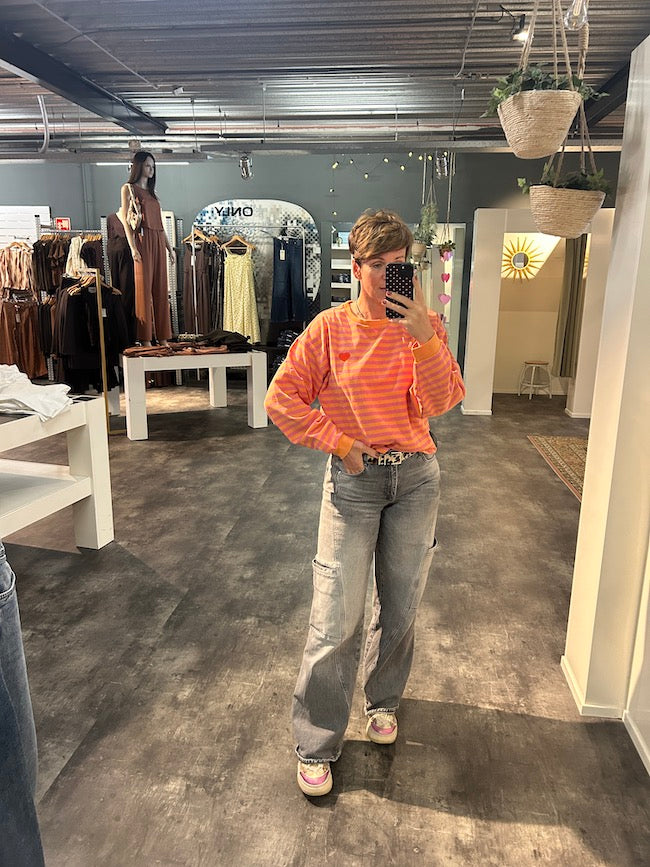 Streep sweater roze/oranje