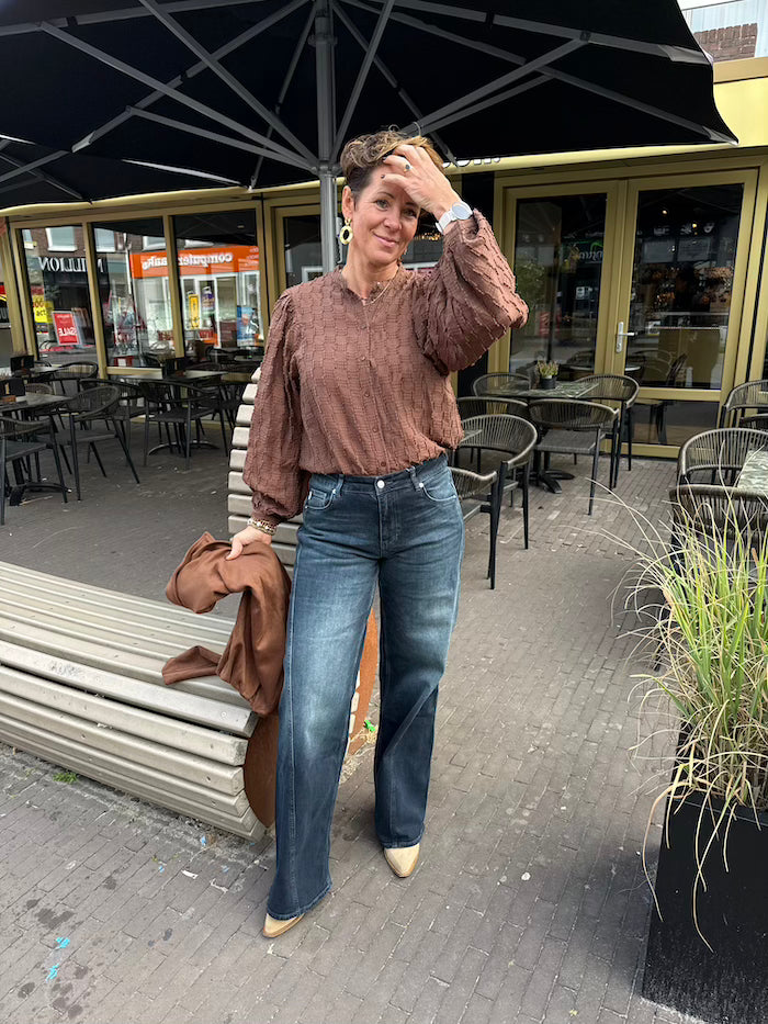 Dark blue wide leg met zij detail