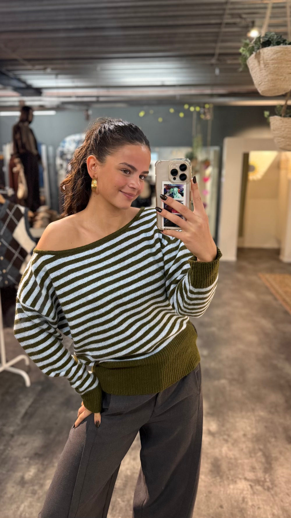 Off shoulder streep blauw
