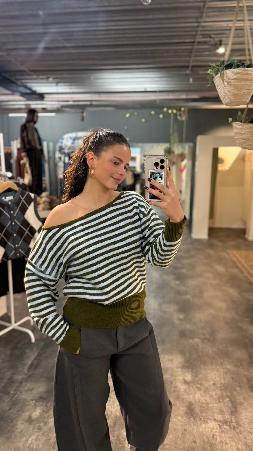 Off shoulder streep blauw