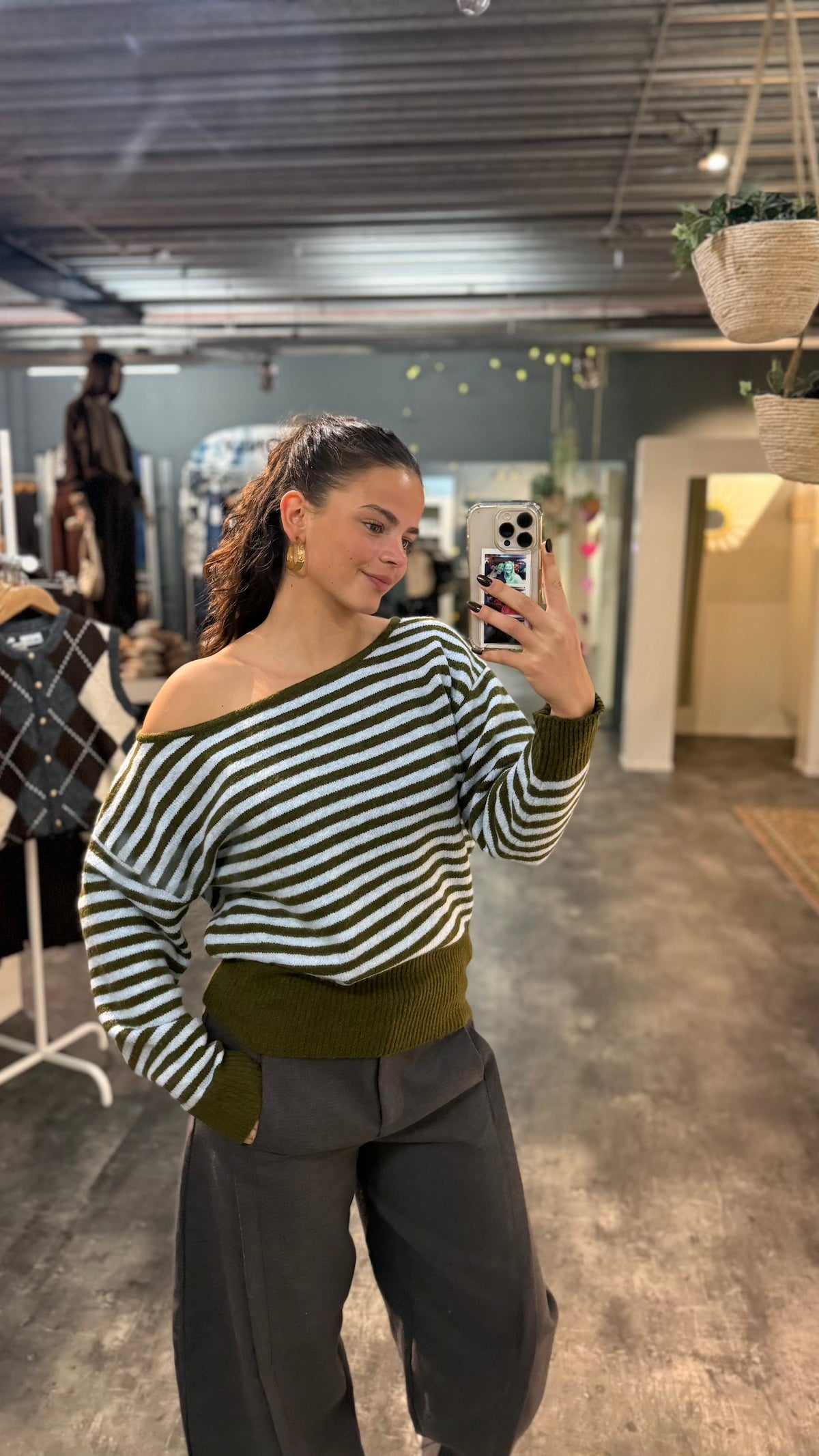Off shoulder streep blauw