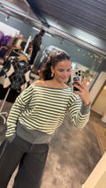 Off shoulder streep geel