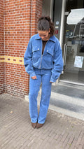 Straight pants velours blauw