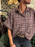 Ballon blouse rood/blauw glad