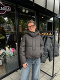 Coated puffer jas donkerbruin